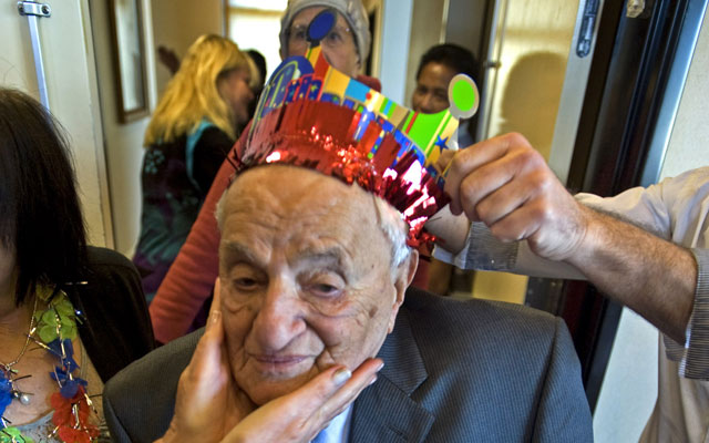 Man celebrating his 100th birthday