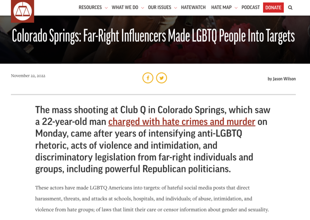 Southern Poverty Law Center Colorado Springs article