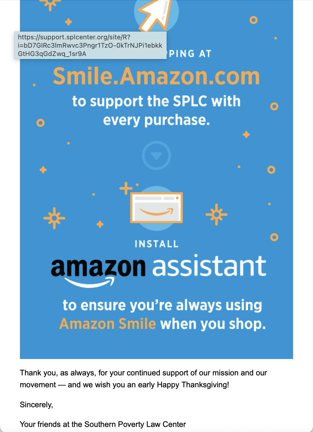 Southern Poverty Law Center Amazon Smile email screenshot