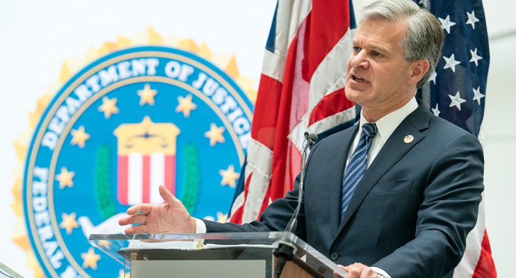 Christopher Wray and Federal Bureau of Investigation logo