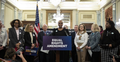 Democrats behind an Equal Rights Amendment banner