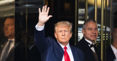 Former President Donald Trump exits Trump Tower to attend court for his arraignment on April 4, 2023 in New York City. (Photo: Noam Galai/GC Images/Getty Images)