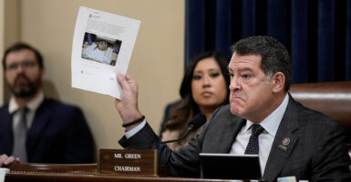 Rep. Mark Green looks upset while speaking during a congressional hearing