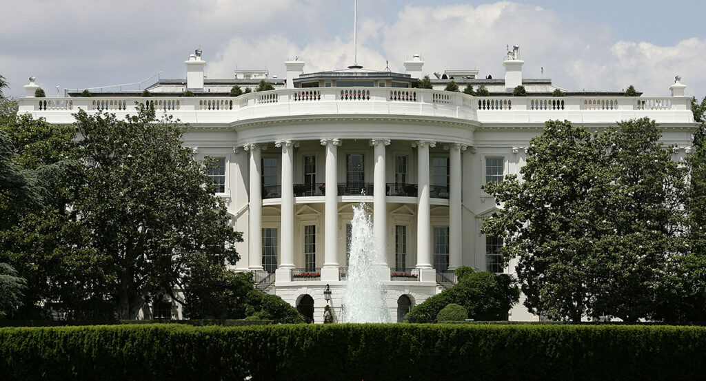 White House fountain with greenery