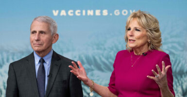 Dr. Anthony Fauci and First Lady Jill Biden at a virtual town hall