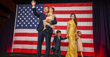 Ron DeSantis has officially filed paperwork to launch his presidential bid. Pictured: Florida Gov. Ron DeSantis—seen here with wife Casey and their children Madison, Mason, and Mamie—waves to the crowd at an election night party in Tampa, Florida, on Nov. 8. DeSantis won reelection in a landslide that night and now is eyeing a bid for the White House. (Photo: Giorgio Viera/AFP/Getty Images)