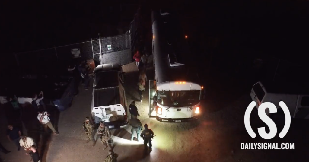 Illegal immigrants loaded onto buses on the U.S. side of the southern border.
