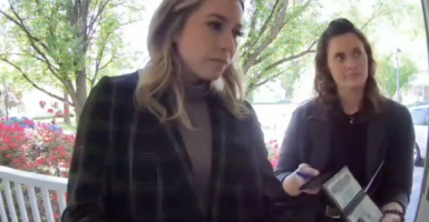 On April 18, around 2:45 pm, FBI agents went to Elise Ketch's home. Ring camera footage provided to The Daily Signal shows two women standing on the front porch of Ketch's childhood home in Woodbridge, Virginia. The women identified themselves as Ashley Roberts and Kathleen Brown. (Screenshot from video)
