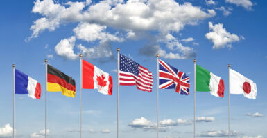 Flying flags of the G-7 nations