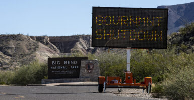 Entrance to Big Bend National Park with Government Shutdown sign