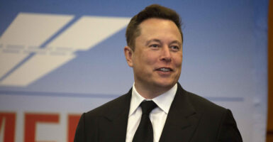 Billionaire Elon Musk weighed in Saturday on the story of a Vermont family who spoke out against a biological male using their daughter's locker room. Pictured: Elon Musk, founder and CEO of SpaceX, participates in a press conference at the Kennedy Space Center on May 27, 2020 in Cape Canaveral, Florida. NASA astronauts Bob Behnken and Doug Hurley were scheduled to be the first people since the end of the Space Shuttle program in 2011 to be launched into space from the United States, but the launch was postponed due to bad weather. (Photo by Saul Martinez/Getty Images)