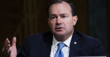 Republican Utah Sen. Mike Lee weighed in Thursday on Fox Corporation's promotion of Pride Month, suggesting that Fox is consciously pushing away its own conservative audience. Pictured: Lee asks a question at a Judiciary Committee hearing in the Dirksen Senate Office Building on June 16, 2020 in Washington, D.C. The Republican-led committee was holding its first hearing on policing since the death of George Floyd while in Minneapolis police custody on May 25. (Photo by Tom Williams-Pool/Getty Images)