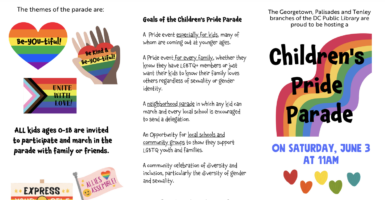 Flier showing the DC Public Library's plans for a Children's Pride Parade, courtesy of DC Public Library.