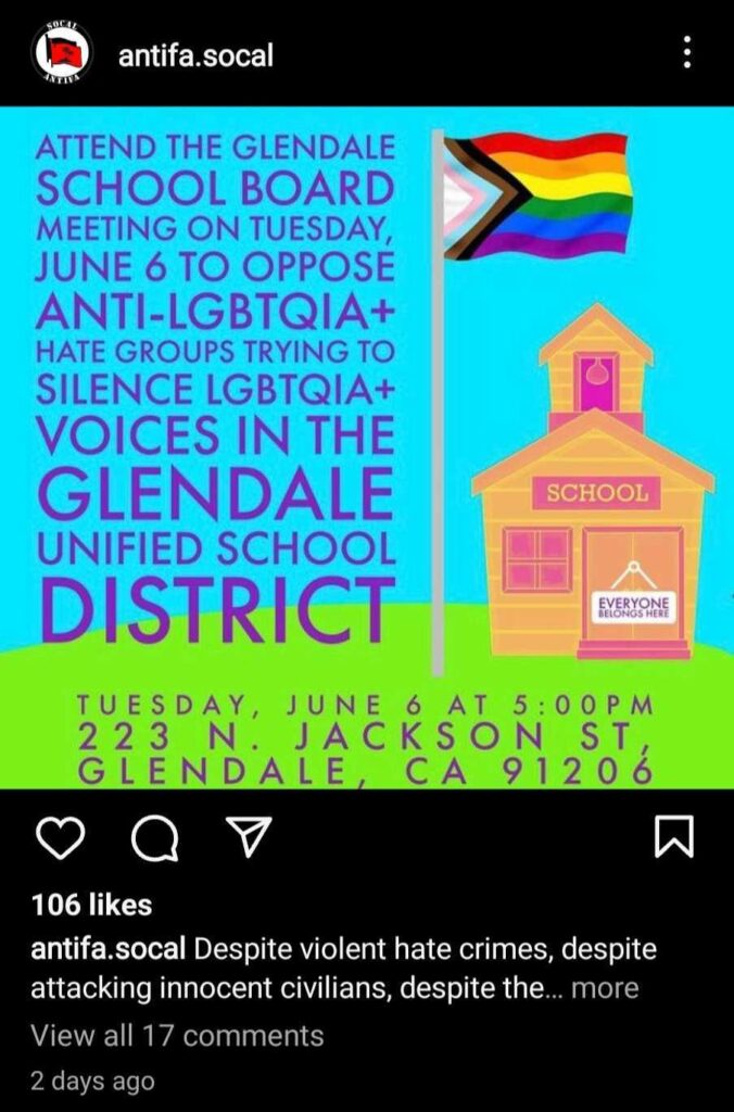 Antifa Urged to Battle California Parents Over Elementary School’s LGBTQ+ ‘Pride Day’