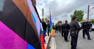 LGBT flag at protest