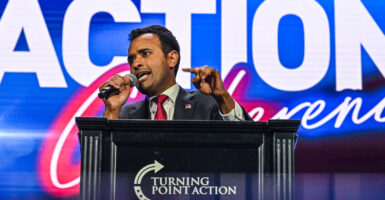 Vivek Ramaswamy, 2024 Republican presidential hopeful, speaks at the Turning Point Action USA conference in West Palm Beach, Florida, on July 15, 2023. (Photo by Giorgio Viera / AFP) (Photo by GIORGIO VIERA/AFP via Getty Images)