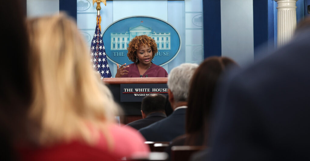 White House press secretary Karine Jean-Pierre speaks at the daily press briefing