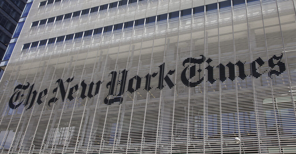 The facade of The New York Times headquarters
