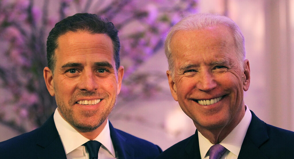Hunter Biden and Joe Biden smiling in suits