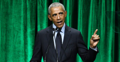 Barack Obama at a podium giving a speech