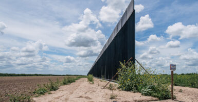 A section of border wall comes to an end along America's border with Mexico.