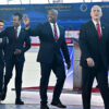 GOP presidential candidates walk onto the debate stage.