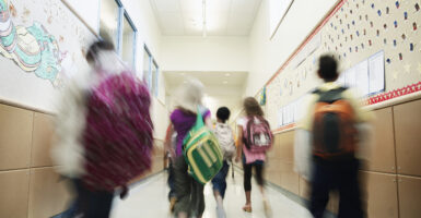 Children in a school hallway