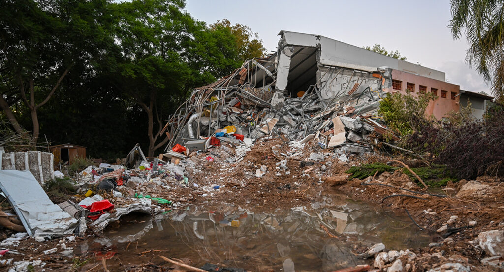 An Israeli building destroyed in the Hamas attacks