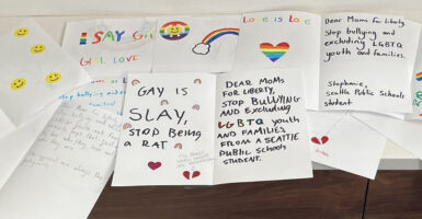 LGBTQ-themed letters reading 