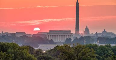 The Washington, D.C., skyline at sunset
