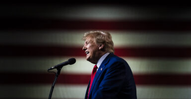 Former President Donald Trump slammed Ohio Governor Mike DeWine for vetoing a bill that would have protected children from experimental transgender surgeries and hormonal interventions. Pictured: Trump speaks during a "commit to caucus" event held at the Reno-Sparks convention center on Sunday, Dec. 17, 2023, in Reno, NV. (Photo: Jabin Botsford/The Washington Post via Getty Images)