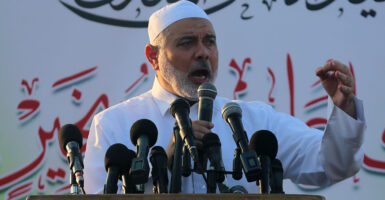 Ismail Haniyeh, a Hamas leader, speaks in white