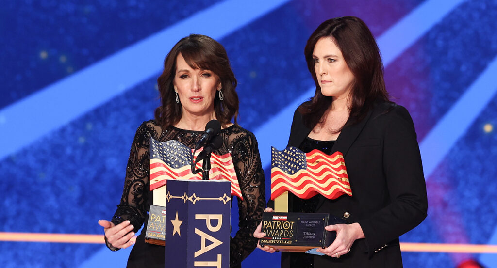 Tiffany Justice and Tina Descovich speak after receiving Patriot Awards