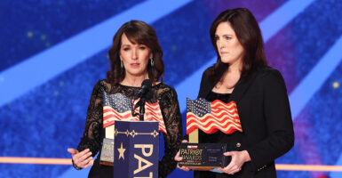 Tiffany Justice and Tina Descovich speak after receiving Patriot Awards
