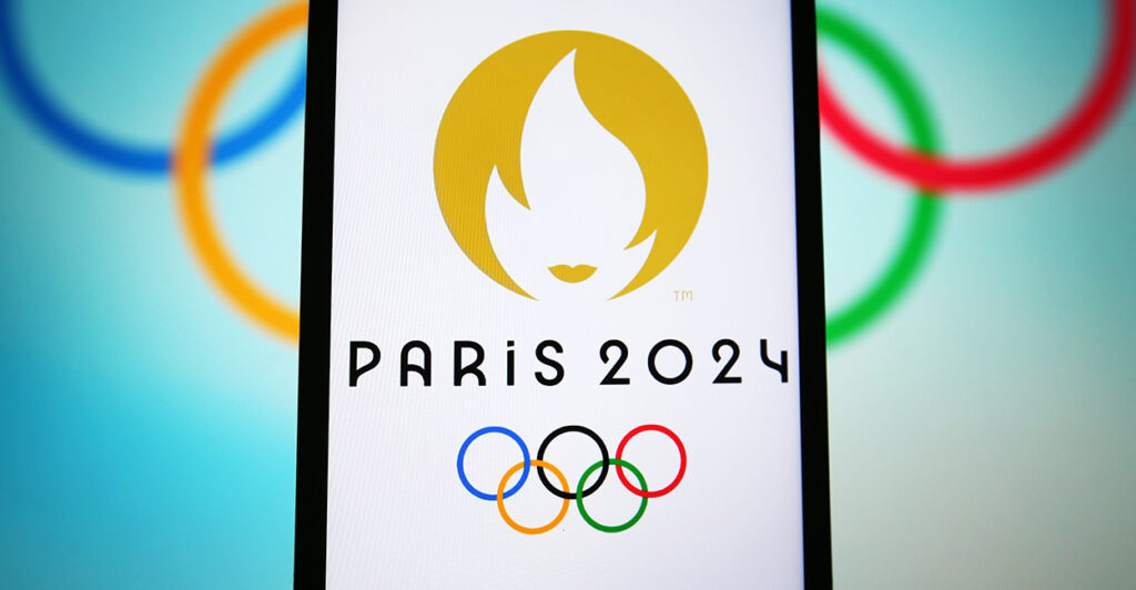 2024 Paris Olympics logo seen on a smartphone screen