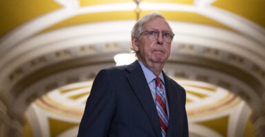 Senate Minority Leader Mitch McConnell (R-KY) arrives to a news conference after a lunch meeting with Senate Republicans U.S. Capitol 26, 2023 in Washington, DC. (Photo by Drew Angerer/Getty Images)