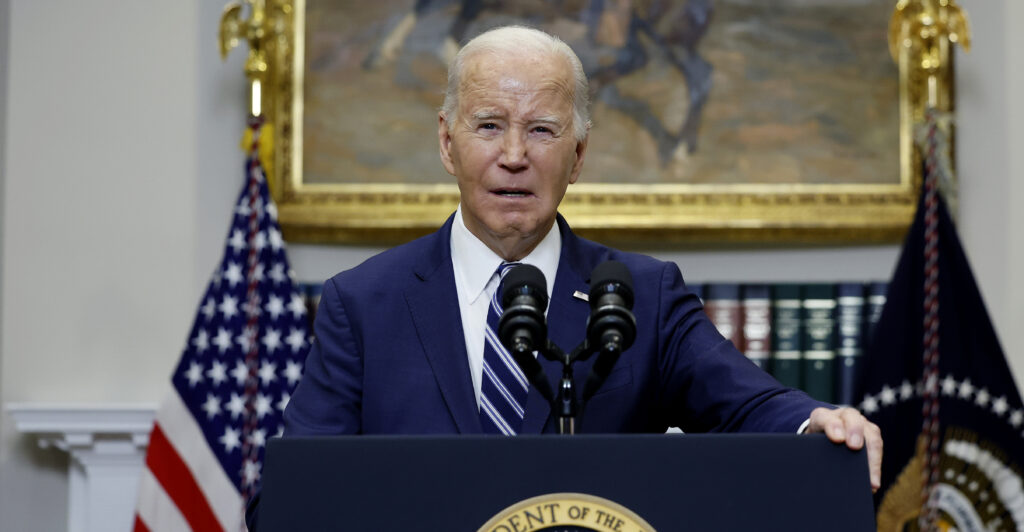 President Joe Biden delivers remarks on the reported death of Alexei Navalny from the Roosevelt Room of the White House on February 16, 2024 in Washington, DC. (Photo by Anna Moneymaker/Getty Images)