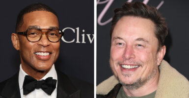Two side by side pictures of Don Lemon and Elon Musk smiling.