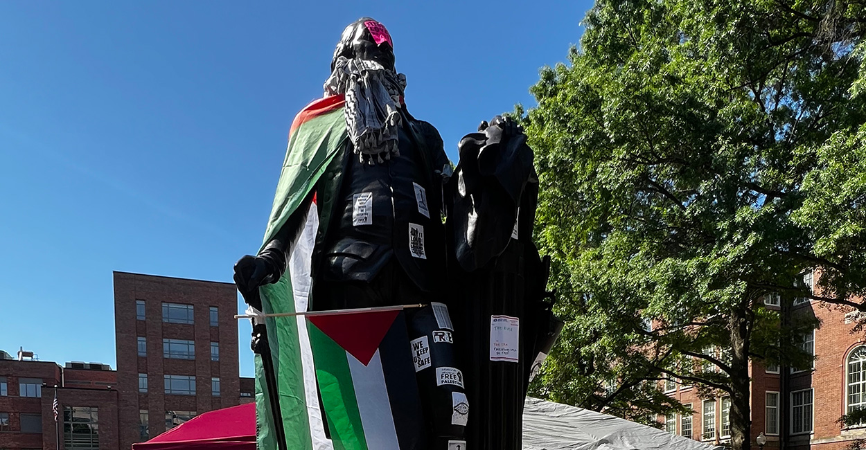 Pro-Palestine Protesters Deface Statue of George Washington
