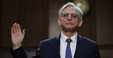 Then-Attorney General nominee Merrick Garland is sworn in during his confirmation hearing before the Senate Judiciary Committee on Feb. 22, 2021. Catholic activists accuse now-AG Garland of failing to investigate and bring charges against perpetrators of violence and vandalism against churches and pro-life centers. (Photo: Drew Angerer/Getty Images)