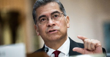 Health and Human Services Secretary Xavier Becerra refused on Tuesday to condemn or even distance himself from abortions of unborn babies that are ready to be delivered. Pictured: Becerra testifies during the Senate Finance Committee hearing titled 