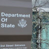 Sign at entrance of State Department Building, Washington, D.C.