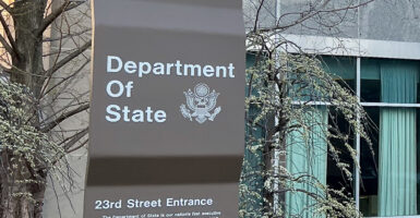 Sign at entrance of State Department Building, Washington, D.C.