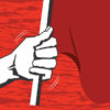 A drawing of a hand holding a red flag.