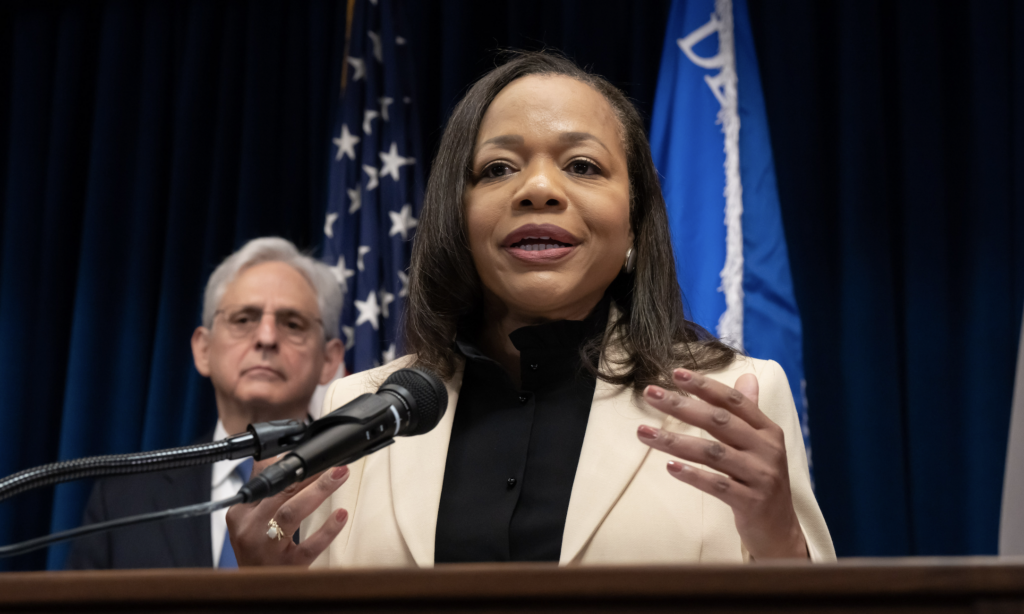 U.S. Attorney General Merrick Garland listened as Assistant Attorney General Kristen Clarke spoke about the DOJ investigation at a press conference Friday, June 16, 2023, Minneapolis, Minn. (Photo: Glen Stubbe/Star Tribune via Getty Images)