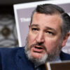 Ted Cruz, wearing a suit and a salt-and-pepper beard, points toward the audience at a congressional hearing