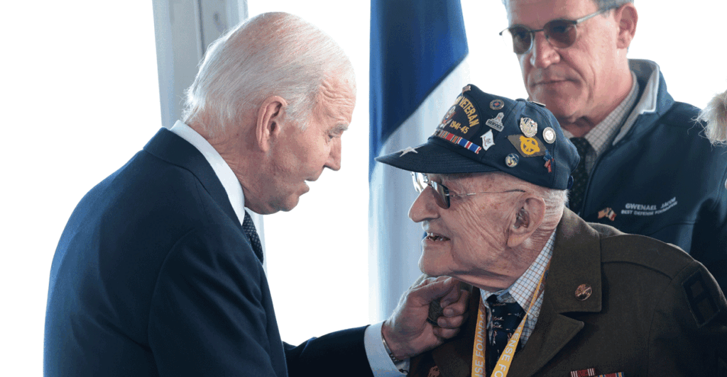 Joe Biden greeting a World War II veteran face-to-face