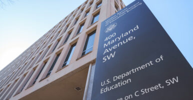 A sign in front of the U.S. Department of Education building.