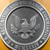 U.S. securities and exchange gray metal seal On a wooden wall
