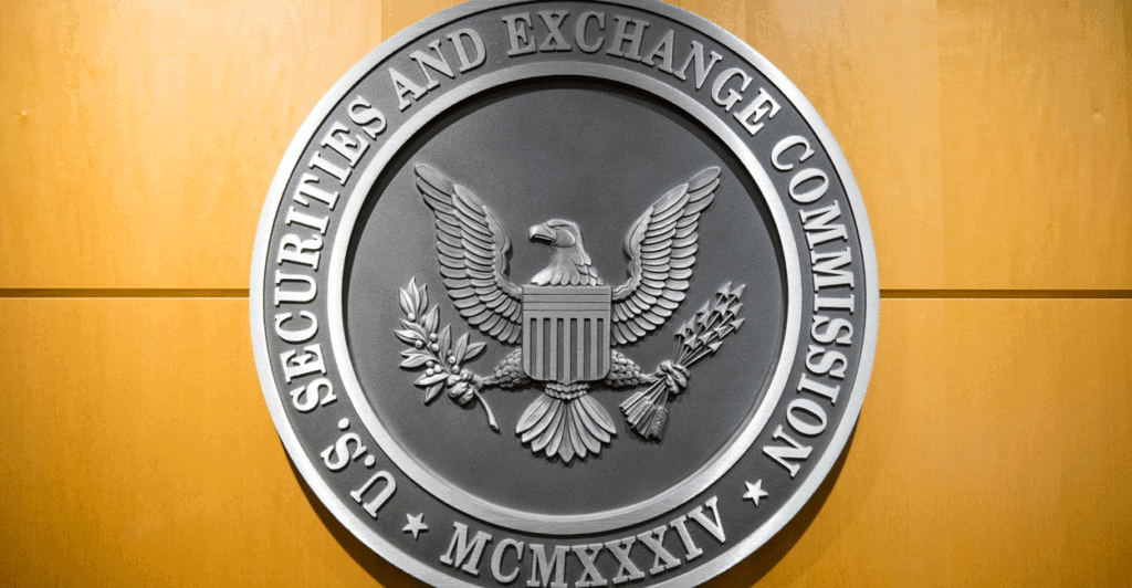 U.S. securities and exchange gray metal seal On a wooden wall